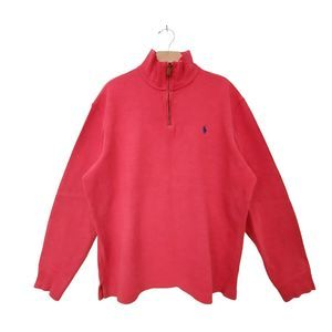 Polo Ralph Lauren Sweatshirt Mens Large Red Pullover 1/4 Zip High Neck Cotton